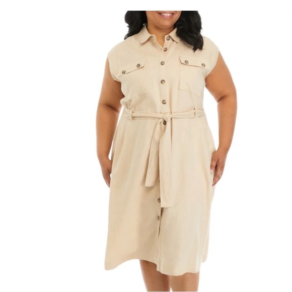Wonderly Dresses & Skirts - Wonderly dress Button Front Midi Shirtdress khaki neutral size 3X